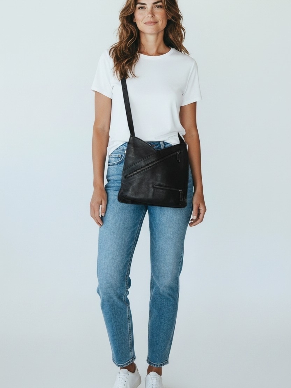 Joe’s Jeans Black Genuine Leather Crossbody Bag Zip Pocket Purse Adj Strap